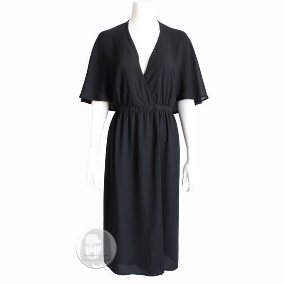 Vintage Halston Halter Dress Silk Wrap Style Attached Angel Sleeve Capelet Sz 12 - Picture 4 of 12